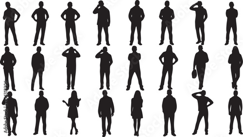 Collection of various human silhouettes in different poses standing