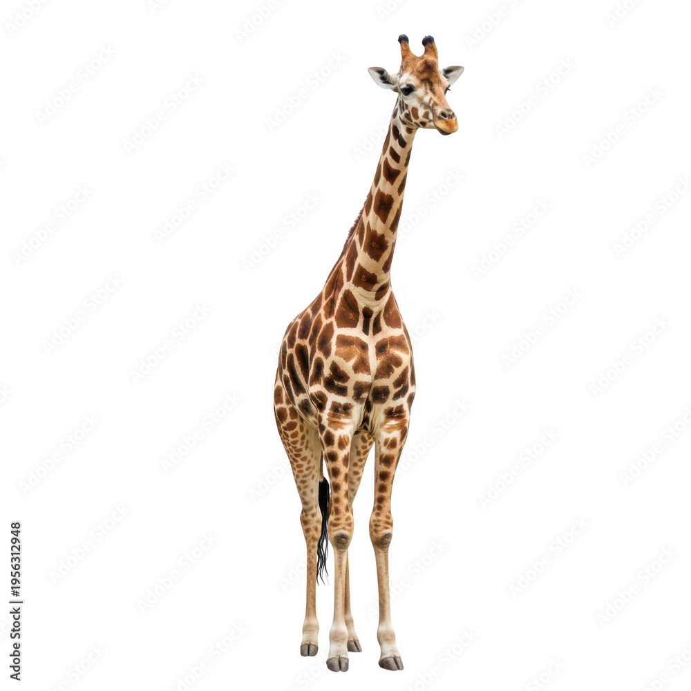 Obraz premium Graceful giraffe standing tall against a plain background isolated on transparent background