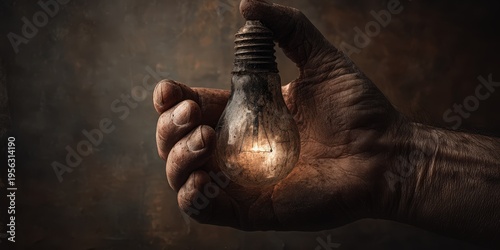 Human hand holding extinguished bulb