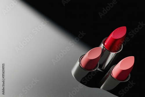 Lipstick beauty makeup cosmetic red and pink glamour product with matte and shiny finish on elegant background. Modern accessory concept highlighting luxurious feminine color.