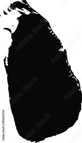 Black silhouette of the map of sri lanka with a distressed texture on a white background.