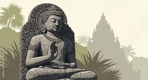 Detailed Stone Sculpture of Buddha in Meditative Pose.
