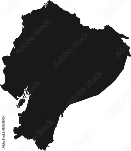 Black silhouette map of ecuador isolated on a white background for design and education.