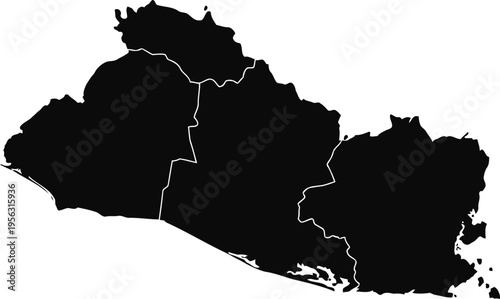 El Salvador map silhouette with department borders