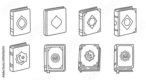 Collection of outlined islamic holy books and quran illustrations