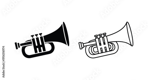 Trumpet Icon Set Vector - Solid and Outline