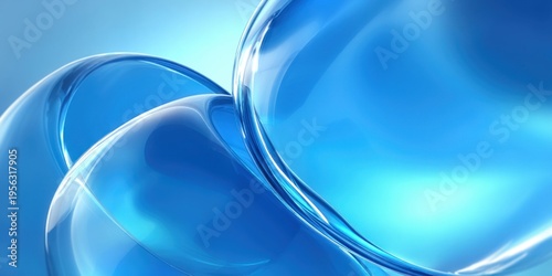 Abstract blue liquid waves with smooth curves and reflections, digital art