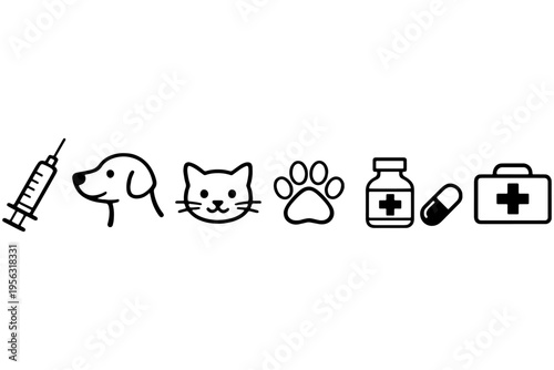 Vet Healthcare Icons with Animals and Medical Symbols