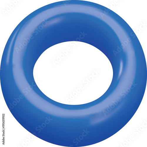 Blue torus realistic 3D plastic style vector icon, ring geometric model, volumetric round shape glossy surface