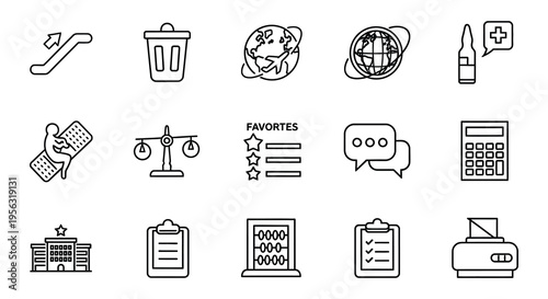 Collection of minimalist line icons representing various concepts and services