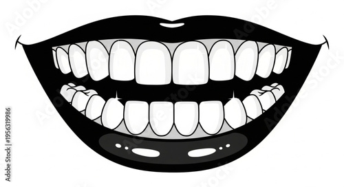 Illustration of a Wide Open Mouth with Teeth and Lips.