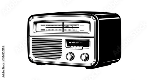 Vintage Radio Receiver with Tuning Dial and Speaker Grille Illustration.