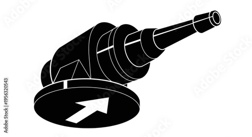 Stylized Cannon Illustration with Arrow on Base.