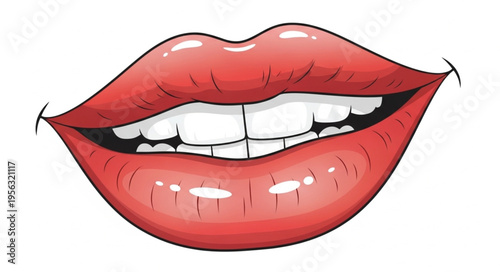 Illustration of Smiling Lips with Visible White Teeth on White Background.