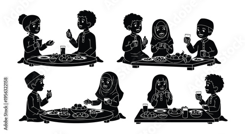 A group of people some wearing traditional clothing sharing a meal together