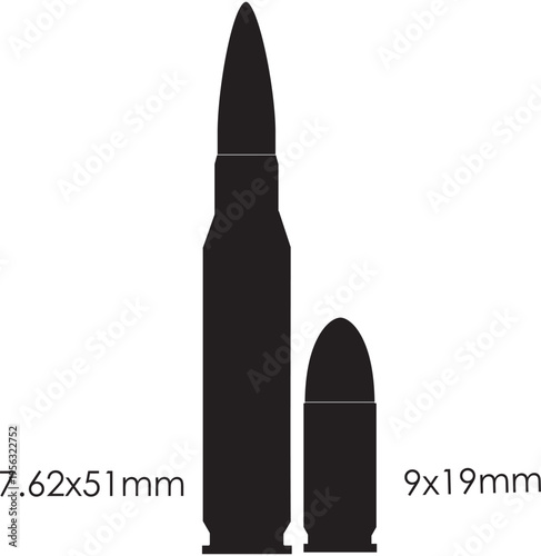 Scale Comparison Rifle and Handgun Ammunition Caliber Sizes Silhouettes