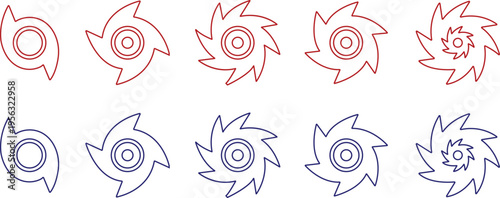 Hurricane cyclone icon set collection group in line style featuring storm, typhoon, tornado, whirlwind, vortex and weather synonym elements for disaster alert, climate design and warning graphics