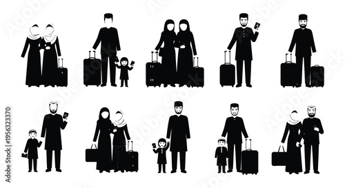 Diverse families traveling and experiencing various stages of a journey