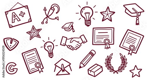 Education success symbols and icons for learning achievement and graduation celebration