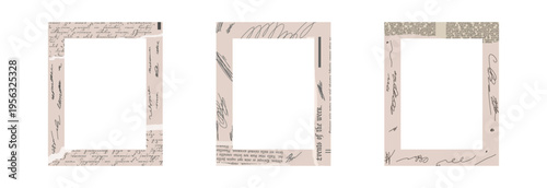Torn vintage ripped collage frames with old clipping texture. Newspaper borders for scrapbook. Old gazette news sheets. Trendy retro vintage paper cut, rip torn. Isolated vector illustration.
