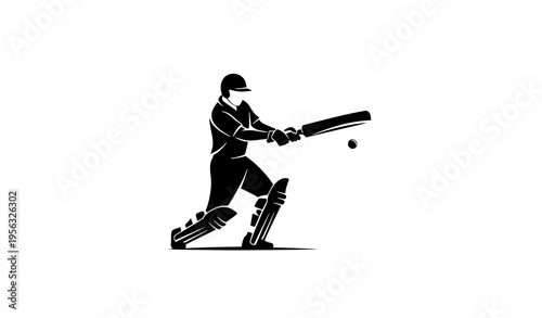 Minimal cricket batsman straight drive silhouette modern vector illustration isolated on white background