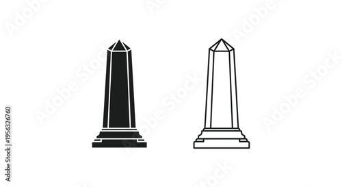 Obelisk monument vector icon set, black outline