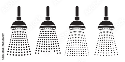 Shower head water spray icons showing different flow patterns for bathroom fixtures and plumbing equipment design