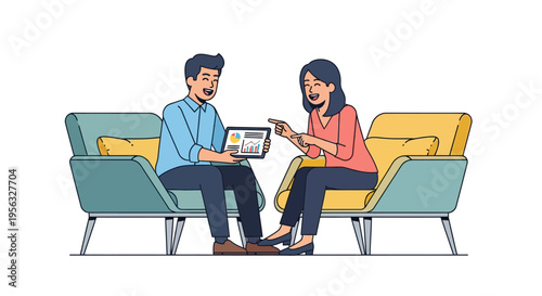 Colleagues Collaborating and Laughing in Modern Lounge