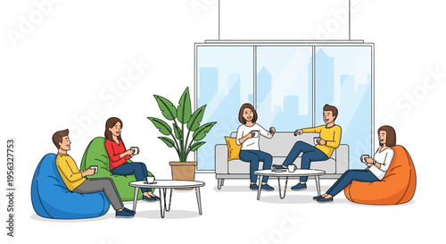 Colleagues Laughing During Casual Morning Meeting
