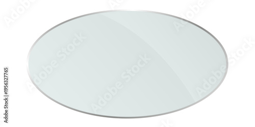 Glass oval shape with glossy surface and subtle reflection isolated on white background minimal modern UI element.
