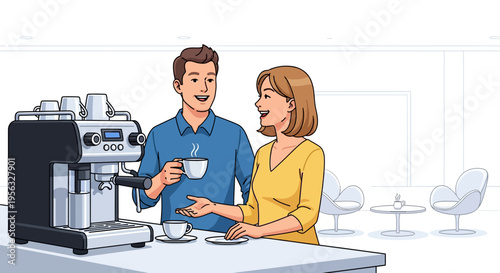 Coworkers Socializing by Office Espresso Machine