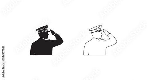 Saluting Officer Icon Set Vector Illustration