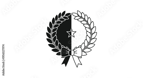 Black and white laurel wreath with star vector