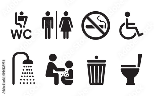 Set of bathroom and restroom icons including wc shower toilet man woman disabled symbols vector