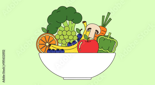 Fresh fruits and vegetables in a bowl for a healthy meal