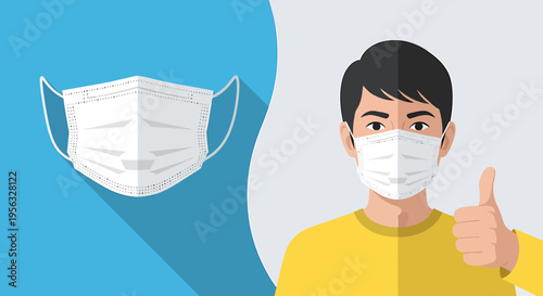A man wearing a face mask gives a thumbs up for health and safety.