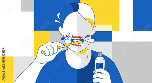 A man prioritizes oral health by brushing teeth in bathroom daily