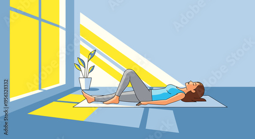 Woman practices yoga on a mat by the window for better health and relaxation