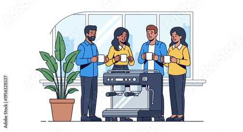 Happy Professionals Chatting Near Espresso Machine