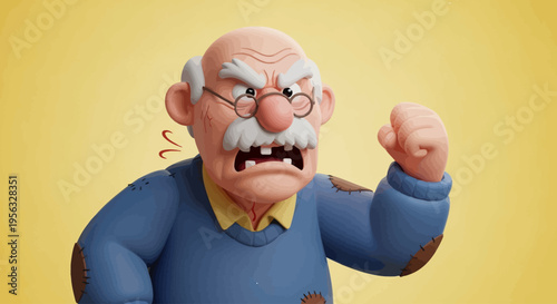 Angry senior man with fist raised.
