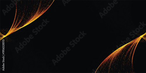 Abstract glowing golden light trails forming curves on black background, symbolizing abstract energy and motion, abstract design