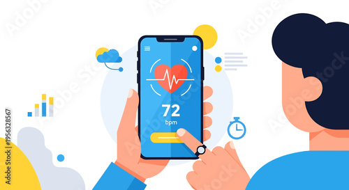 Person monitoring health data on smartphone screen in modern setting
