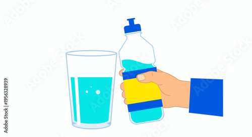 A hand holding a bottle pours liquid into a glass for good health.