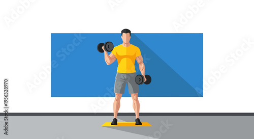 Man exercising with dumbbells for health and fitness at home