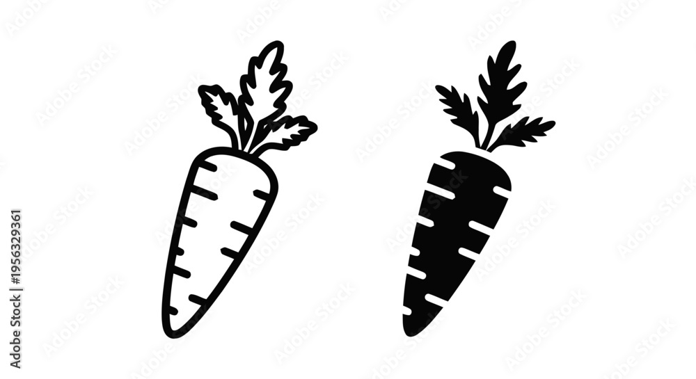 Obraz premium Vector illustration&nbsp;of set of two carrot icons, outline and solid style vector illustration on a transparent background