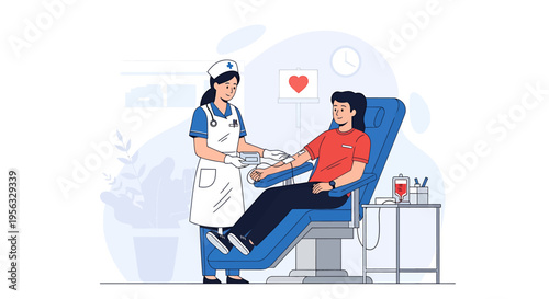 Nurse taking blood sample from patient for health checkup in clinic