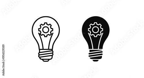 Vector illustration of light bulb with gear icon set, creative idea and innovation concept on a transparent background