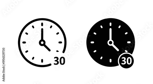 Vector illustration of set of clock icons with 30 minutes duration symbol on a transparent background