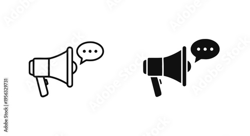 Vector illustration of megaphone with speech bubble icon set, announcement and communication symbols on a transparent background