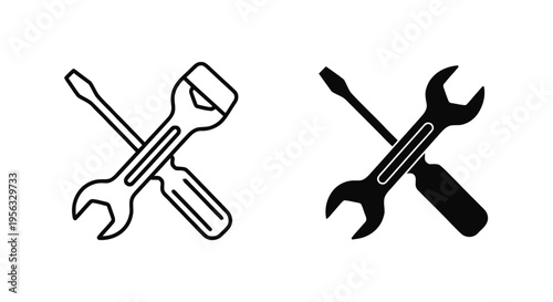 Vector illustration of crossed wrench and screwdriver icon set on a transparent background